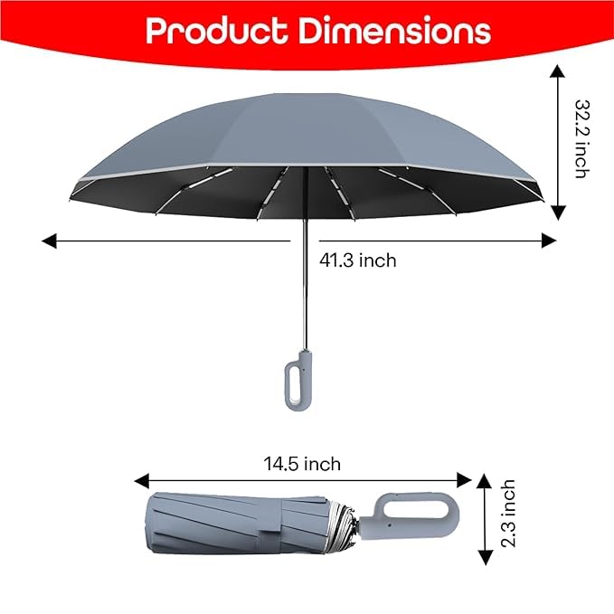 NISHIV Automatic Folding Umbrella with Carabiner, Gray GREY - Image 8