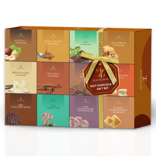 Hot Chocolate Gift Set - 12 Flavoured Premium Hot Chocolate Drinks - Luxury Hot Chocolate Gift Set - Flavourful Hot Chocolate Set for Kids and Adult - Hot Chocolate Teacher Gifts for Her and Him