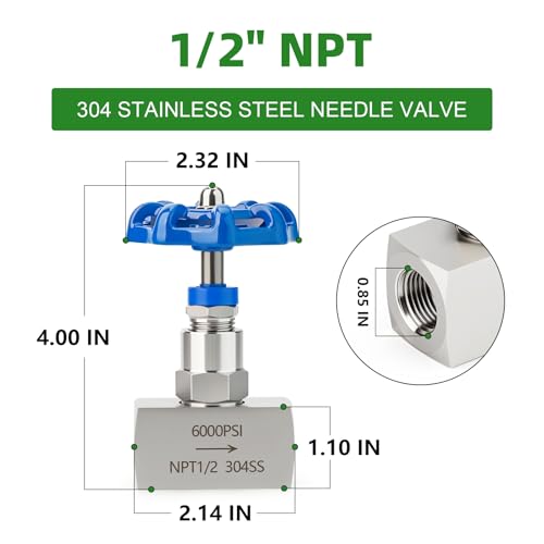 Vanne à aiguille inox 304 TAISHER robuste pour circuits fluides haute pression