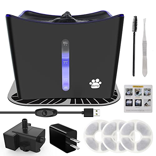 Kastty Cat Fountains, Dog Water Fountain, Automatic Water Dispenser For Cats, Whisper Quiet, 3L/101Oz Cat Drinking Fountain With Intelligent Pump, Led Light, 3 Replacement Filters, 1 Silicone Mat #TOP5