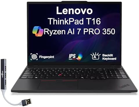 Lenovo ThinkPad T16 Business Laptop 16.0" IPS WUXGA Display (AMD Ryzen AI 7 PRO 350, 16GB DDR5, 512GB PCIe SSD, AMD Radeon 860M, Backlit KB, Fingerprint, Win 11 Pro) w/DKZ USB Port Expander