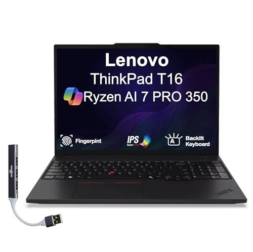 Image of Lenovo ThinkPad T16 Business Laptop 16.0 inch IPS WUXGA Display (AMD Ryzen AI 7 PRO 350, 16GB DDR5, 512GB PCIe SSD, AMD Radeon 860M, Backlit KB, Fingerprint, Win 11 Pro) w /DKZ USB Port Expander