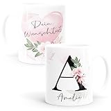 SpecialMe® Kaffee-Tasse mit Buchstabe Initiale Monogramm personalisiert mit Namen Wunschtext persönliche Geschenke weiß Keramik-Tasse