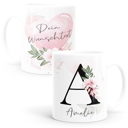 SpecialMe® Kaffee-Tasse mit Buchstabe Initiale Monogramm personalisiert mit Namen Wunschtext persönliche Geschenke Weiss Keramik-Tasse