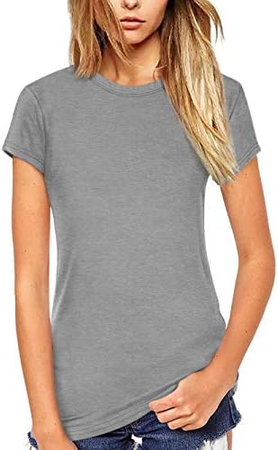 Beluring Women's Summer Shirts Short Sleeve Tops Solid Color Tees (M,Gray)