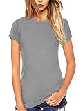 Beluring Women's Summer Shirts Short Sleeve Tops Solid Color Tees (M,Gray)