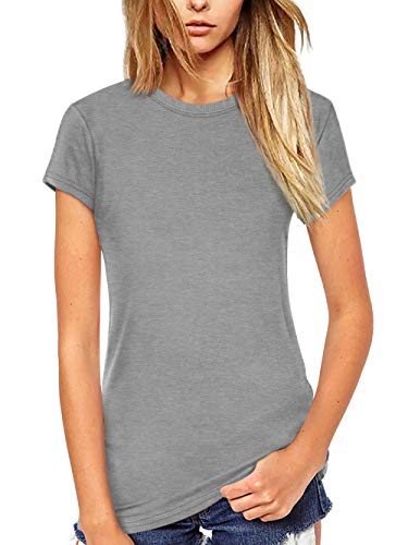 Beluring Women's Summer Shirts Short Sleeve Tops Solid Color Tees (M,Gray) #TOP3