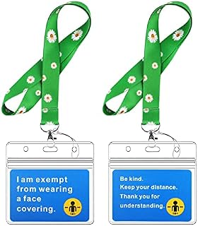 Face Mask Exemption Card, Exempt Lanyard, Face Covering Exempt Badge, Hidden Disability Lanyard, Waterproof Plastic Badge Holder, Exempt from Wearing Face Mask Badge Card 2PCS (Green)