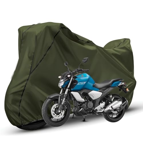 Image of Waterproof Bike Body Cover Compatible with Yamaha Fz Dustproof Scratchproof - Motorcycle Cover for Two Wheeler, Outdoor Full Cover with UV, Duty, Rain Protection (Olive with Black)