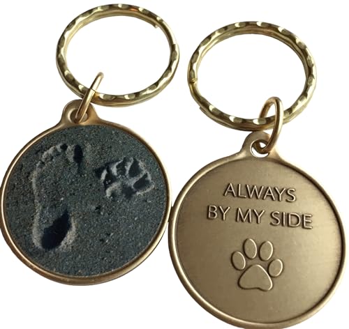 Always by My Side Dog Pet Paw Print Footprint Beach Bronze Keychain
