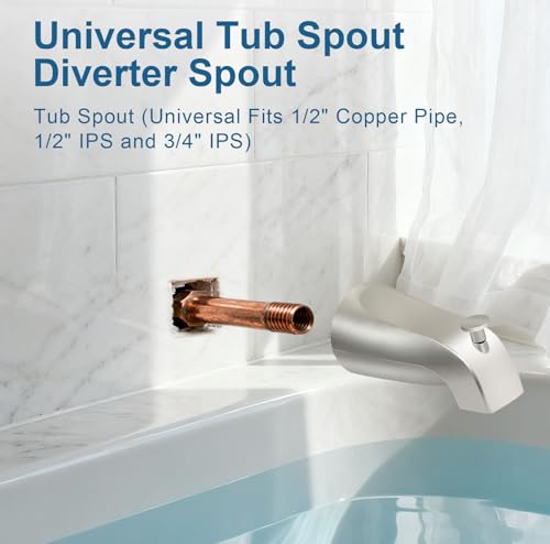 Universal Tub Spout for 1/2\" Copper Pipe, 1/2\" IPS and 3/4\" IPS, Bathtub Faucet with Diverter and Adapter and Hex Wrench (Brushed Nickel)
