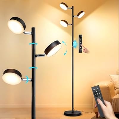 Benaep Tree Floor Lamp for Living Room - Modern Black Standing Lamp, LED Floor Light with Remote & Touch, 3000K-6000K Dimmable for Bedroom Office Reading (3 Head)