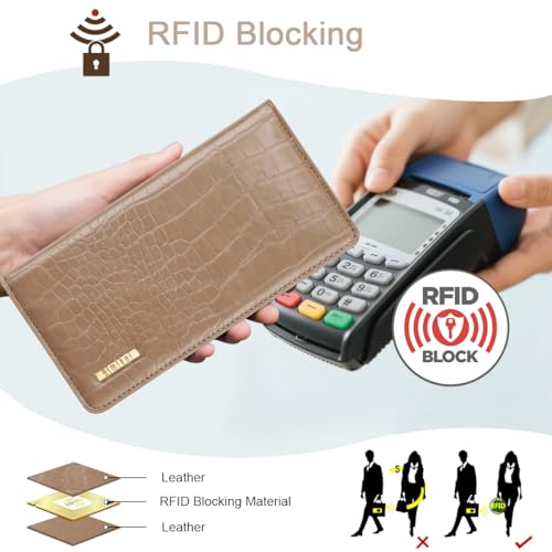Image of Wallet Women Bifold Faux Crocodile Leather Slim Thin Long Wallets