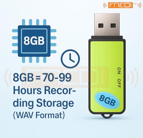 Image of FREDI HD PLUS USB Voice Recorder with 8GB Internal Memory | Clear Audio Recording Pen Drive | One-Switch Use | OTG Mobile File Playback Support | Portable Recorder for Classes, Office & Daily Notes