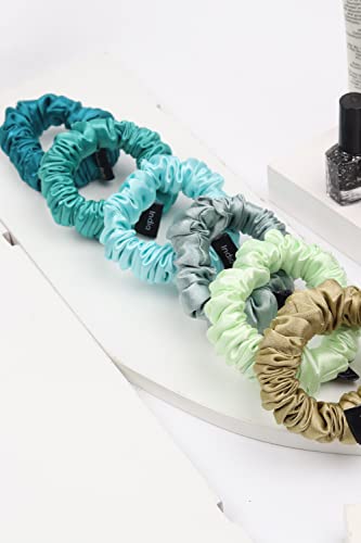 Image of Premium Satin Scrunchies for Women | Hair Bands, Ponytail Holders & Rubber Bands | Skinny, Fluffy, No-Damage Hair Ties | Girls Hair Accessories | Small Size | Pack of 6