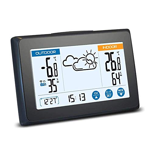Drahtlose Wetterstation Indoor Outdoor Digital Temperatur Feuchtigkeitsmonitor LCD-Touchscreen Uhrzeit- und Datumsanzeige Wettervorhersage Uhr