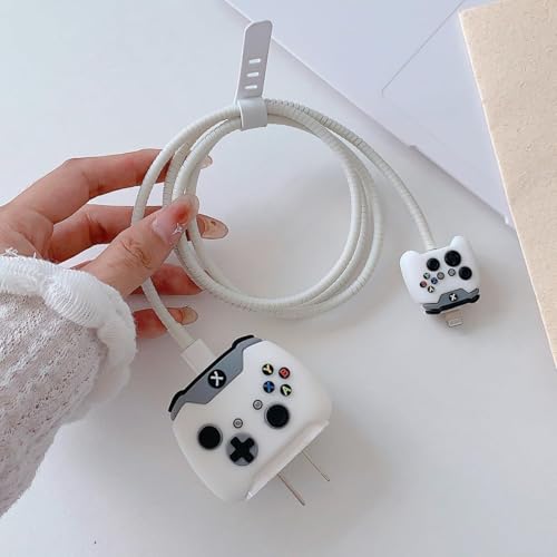 Image of PHONE PALACE 4 in 1 Silicone Charger Case for Apple 18W /20W Adapter | Gaming Console Design | Shockproof Cover with Cable Protector (White Gaming Console)