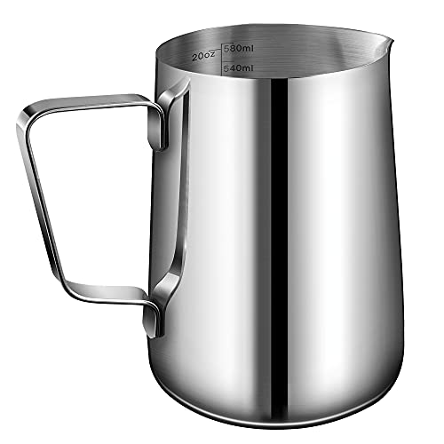 Hougary Milk Frothing Pitcher - 20oz/600ml Milk Frother Cup,Stainless Steel Milk Frothing Pitcherï¼ŒFrother Cup Latte Art, Cappuccino Espresso Milk Frother Pitcher