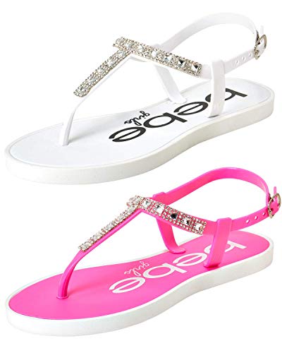 Consejos y comparativas para Comprar Sandalias fucsias disponible en línea para comprar. 37 bebe Sandalias para niña – Paquete de 2 sandalias de diamantes de imitación con cierre de hebilla para el talón (niño pequeño/niño grande), blanco/fucsia, 19 MX Niño...