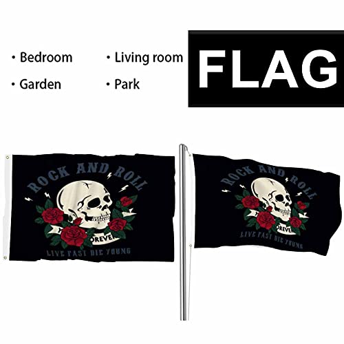 Swono Roses Skull 3X5 Flag Vintage Rock And Roll Floral Tattoo Dead Holiday Flag Outdoor Flag Garden Yard Outdoor Outside Decorative Flag #TOP5
