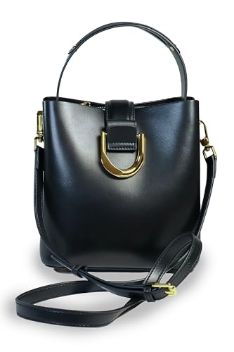 ON / ELEVEN Leather Bucket Bag for Women - Black and Brown Genuine Leather Medium Size Purses3