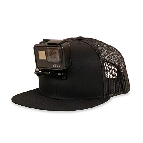 ActionHat® Black Flat Bill - Patented Floating Hat Mount Compatible for GoPro Hero 9/8/7/6/5/4/3 Action Camera