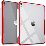 DinoCase iPad Pro 11-inch Ultra-Slim Clear Case, Supports Apple Pencil Wireless Charging [Absorbs Shock] Flexible TPU, Lightweight by TineeOwl (Red)