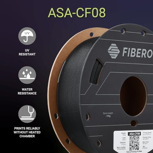 Image of Polymaker Fiberon ASA-CF08 Black Carbon Fiber 3D Printing Filament 1.75mm 0.5KG, UV & Weather Resistant, High Rigidity, Heat Resistant, Easy to Print, Functional Parts & Prototypes, 6 Vibrant Colors