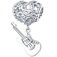 Silver Guitar Heart Charm
