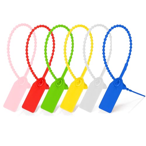 Maridergo 120 etiquetas de seguridad de plástico para bridas de cables, sellos seguros antimanipulaciones, bridas de cierre autobloqueantes, etiquetas de tracción de 250 mm de longitud