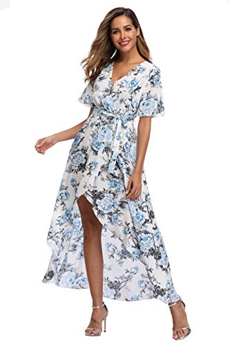 Image of VintageClothing Women's Wrap V Neck Floral Summer Dresses High Low Maxi Casual