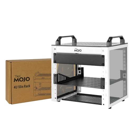 Image of Tecmojo 4U Network Rack, 10 inch Mini Server Rack with 2 Side Translucent Panels & 2 Top Handles, 7.87 inch Deep, for 10 inch IT Equipment & A /V Devices, White