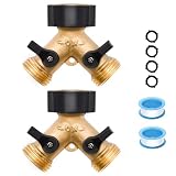 2 Pack Hose Splitter, 2 Way Heavy Duty Brass Garden Hose Splitter, for 3/4' Hose Connector, Brass Garden Hose Manifold with Rubber Washers & Tapes