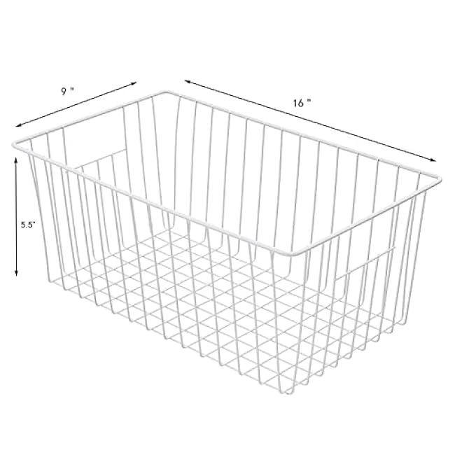 16inch Farmhouse Freezer Wire Baskets Organizer Storage Bins Large Organizer Baskets with Handles for Storage, Office, Kitchen, Pantry, Cabinet, Closets - Set of 6 (White 6)