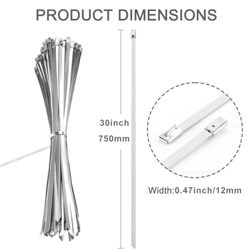 Aroono 304 Stainless Steel Heavy Duty Zip Ties 30 inch, 25PCS Metal Ties for Outdoor Use Max Support Weight 337lbs Ideal for Home Improvement, Machinery, Vehicles, Farms, Cables, Pipes, Fence by Aroono - Used condition - Image 2