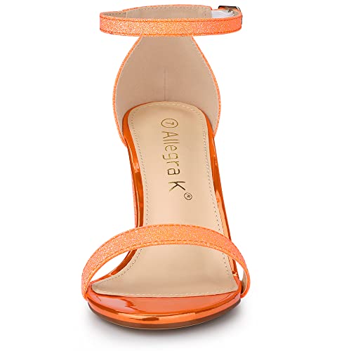 Allegra K Allegra K Women's Glitter Ankle Strap Chunky Heels Orange Sandals - 6 M US