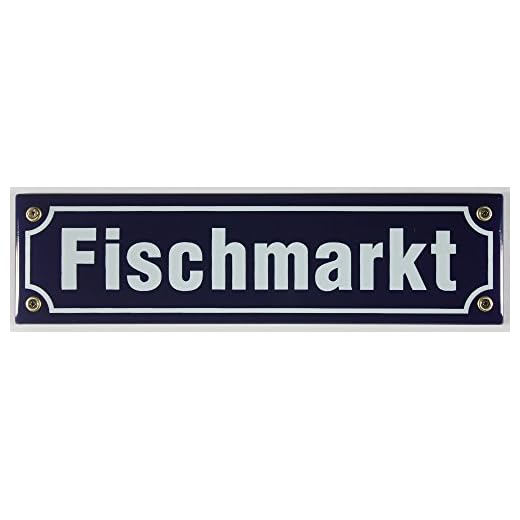 Buddel-Bini vägskylt fiskmarknad 30 x 8 cm stadsdel souvenir Hamburg emalj skylt Emaile minne