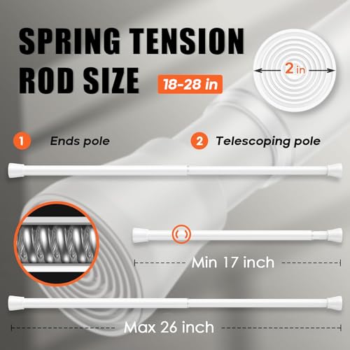 image for AIZESI White 1pcs Adjustable Spring Curtain Rods for Windows 17 to 26 