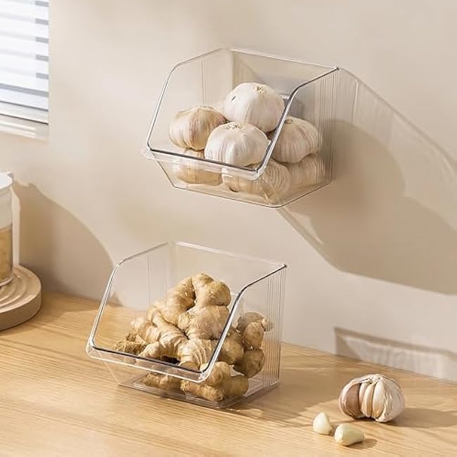 9-Pack Small Clear Storage Baskets, Adhesive Spice Rack Wall Mount for Countertop/Cabinet/Bathroom, Plastic Storage Bins Kitchen Wall Organizer and Storage Shelves, Spice Organizer