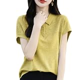 [ドレスヌー] レディース ポロシャツ サマーニット 半袖 ストレッチ リプ 薄手 涼しい おしゃれ トップス イエロー 2XL