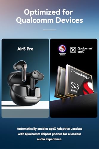 Image of SoundPEATS Air5 Pro Wireless Earbuds, LDAC & aptX Lossless, Adaptive ANC | Snapdragon Sound Certified, Hi-Res Audio, 10mm Bio-Diaphragm Driver, Bluetooth 5.4 LE Audio, AI Wind Noise Reduction, 55dB