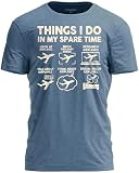 TeeUnion Funny Aviation Shirt – Things I Do in My Spare Time T-Shirt Airplane Humor Tee Pilot Gift Indigo Blue