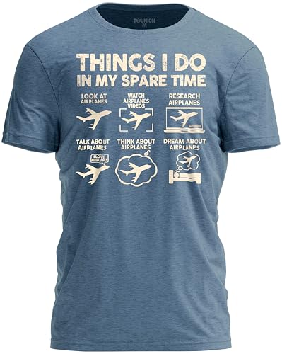 TeeUnion Funny Aviation Shirt – Things I Do in My Spare Time T-Shirt Airplane Humor Tee Pilot Gift Indigo Blue