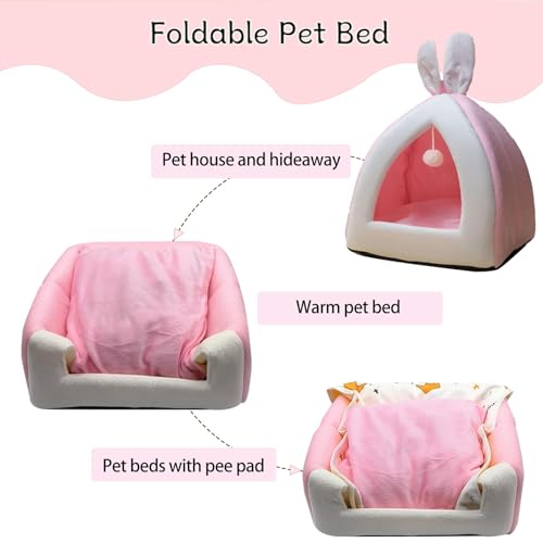 Acsist Cama de porquinho da índia, esconderijo de coelhinho de lã, cama de dormir de coelho quente c