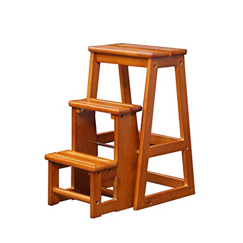 Folding Ladder 3-Tier Step Stool Wood Adult Foldable Bed Steps for High Beds for Adults Standing Shelf Units 300 lb Capacity