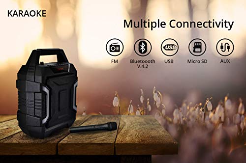 Image of Zync Karaoke 32W Bluetooth Wireless Speaker with Wireless Microphone, RGB LED Lights, Portable Party Speaker, FM Radio, USB, AUX Input, Rechargeable Battery, Deep Bass Sound for Home & Outdoor