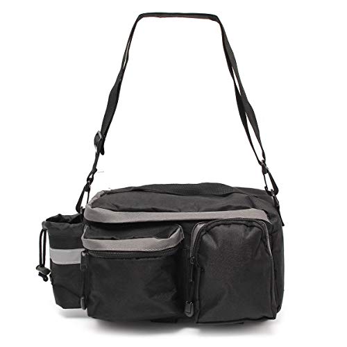 Traderplus Bike Pannier Bag - Durable & Waterproof Nylon With Reflector Handbag | Shoulder Strap Rack Rear Trunk Tote Bag | Zipper Pockets & Bottle Case #TOP1
