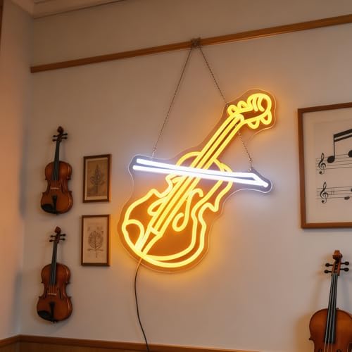 Image of Violin LED Neon Sign, Music Player Neon Signs, Music Instrument Wall Room Bedroom Game Room Art Decor, Violin Enthusiasts Artist Neon Light Wall Art Christmas Birthday Gift
