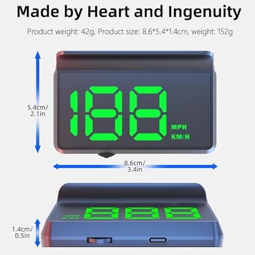 Image of Serveuttam GPS HUD Speedometer for Car - Digital Head Up Display with Auto Brightness, Large Green Display, USB Powered, MPH /KM /H (Black)