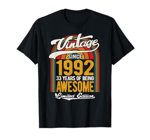 Retro Sunset 33 Years Of Awesome Born 1992 - 33 cumpleaños Camiseta